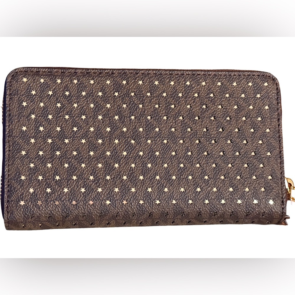 Michael Kors NWT Brown Perforated Gold Stars Multi-Function Wristlet (P218) - Picture 2 of 10
